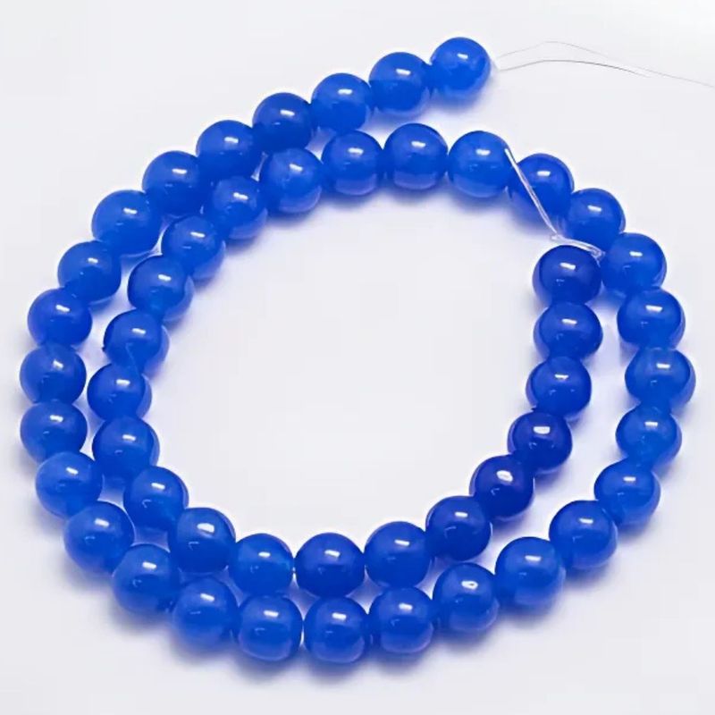 8mm Malaysia Jade, Blue, 15&quot; Strand, 48 Beads, Round, Natural &amp; Dyed, 1mm Hole, Gemstones, 1.48oz