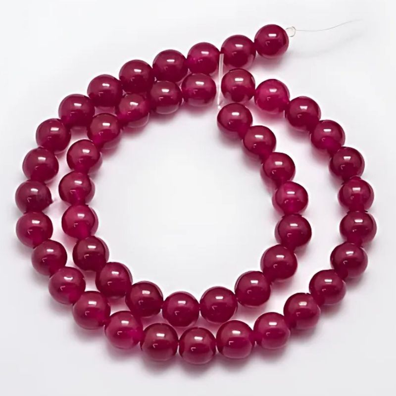 8mm Malaysia Jade, Medium Violet Red, 15&quot; Strand, 48 Beads, Round, Natural &amp; Dyed, 1mm Hole, Gemstones, 1.48oz