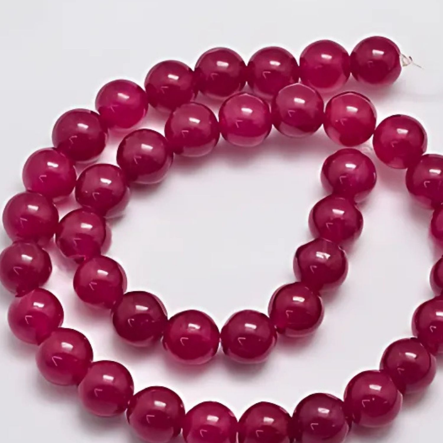 10mm Malaysia Jade, Medium Violet Red, 15&quot; Strand, 38 Beads, Round, Natural &amp; Dyed, 1mm Hole, Gemstones, 2.29oz