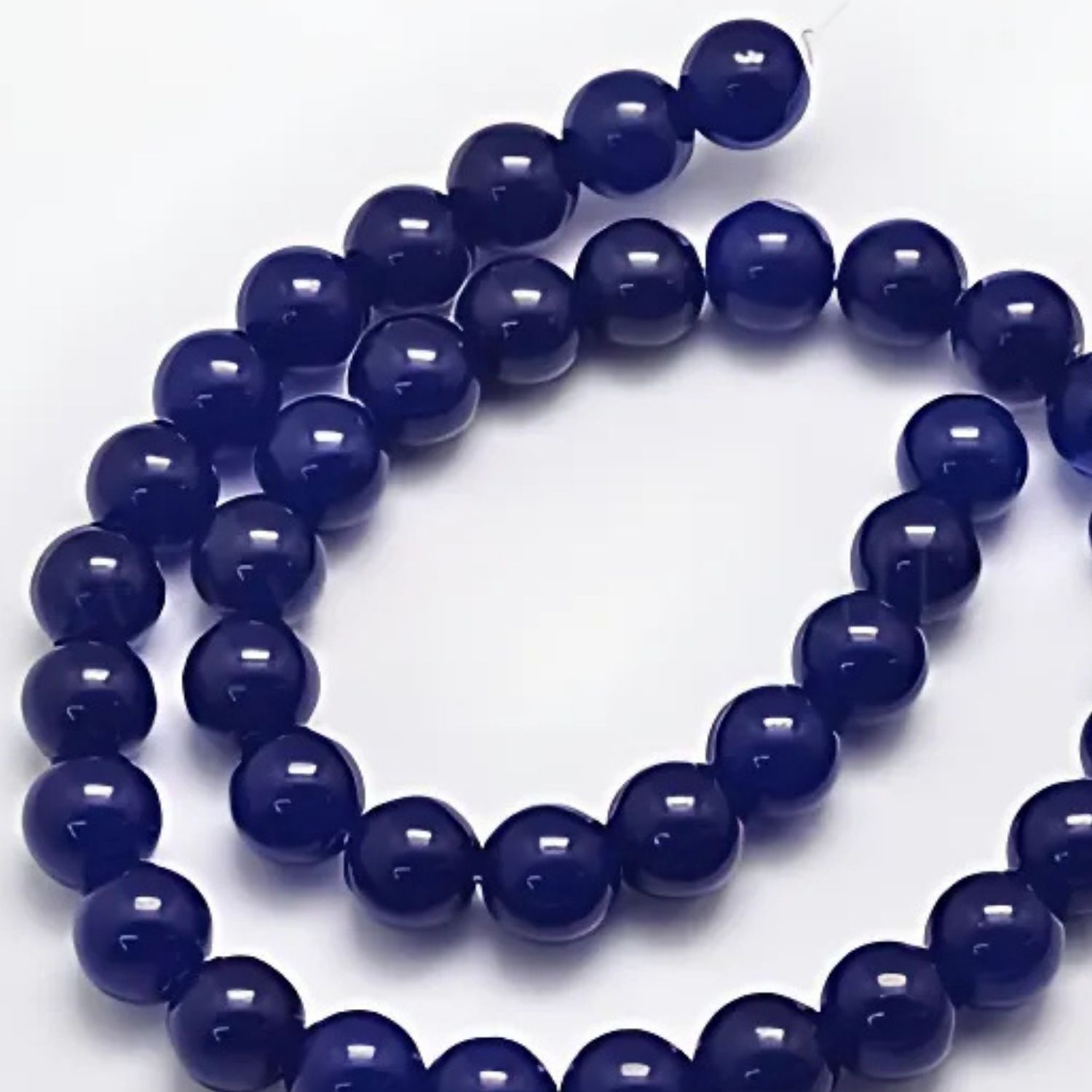 10mm Malaysia Jade, Dark Blue, 15&quot; Strand, 38 Beads, Round, Natural &amp; Dyed, 1mm Hole, Gemstones, 2.29oz