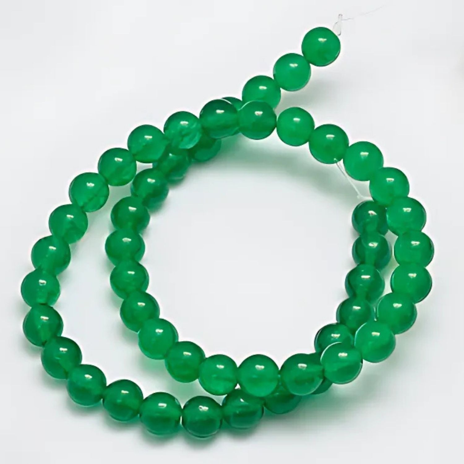 8mm Malaysia Jade, Green, 15&quot; Strand, 48 Beads, Round, Natural &amp; Dyed, 1mm Hole, Gemstones, 1.48oz
