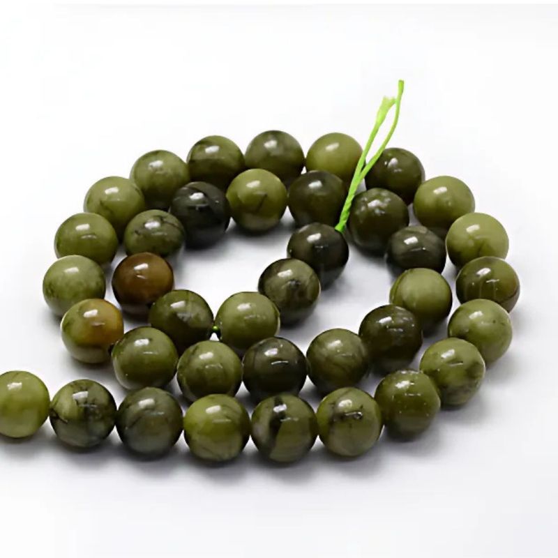 10mm Chinese Taiwan Jade, 15&#39;&#39; Strand, 38 Beads, Round, Natural, 1mm Hole, Gemstones, 2.11oz