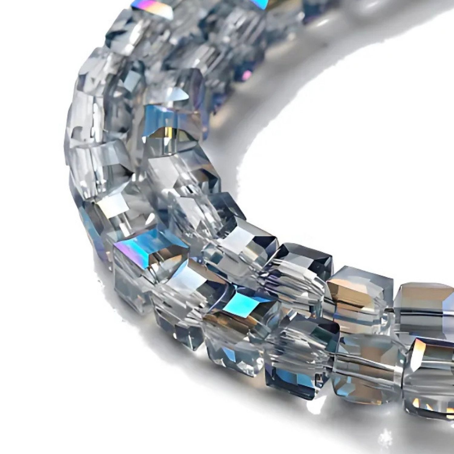 4x4x4mm Faceted Cubes, 15&quot; Strand, Approx 100pcs Per Strand, Transparent Midnight Blue, Hole 1mm, Glass Beads, 14gms/0.49oz