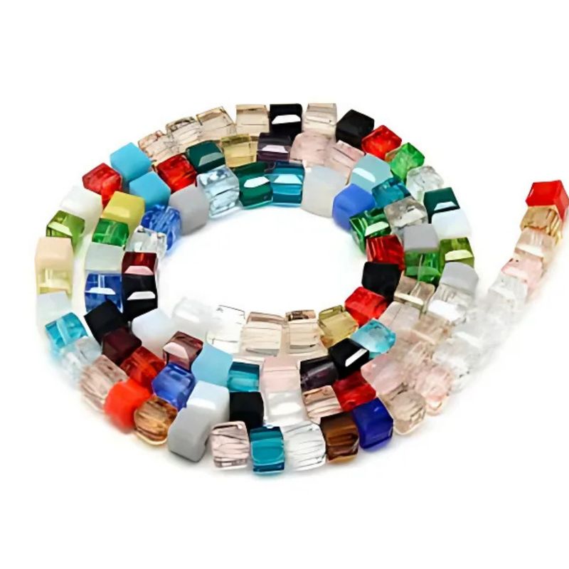 4x4x4mm Faceted Cubes, 17&quot; Strand, Approx 100pcs Per Strand, Mixed Colors, Hole 1mm, Glass Beads, 14gms/0.49oz