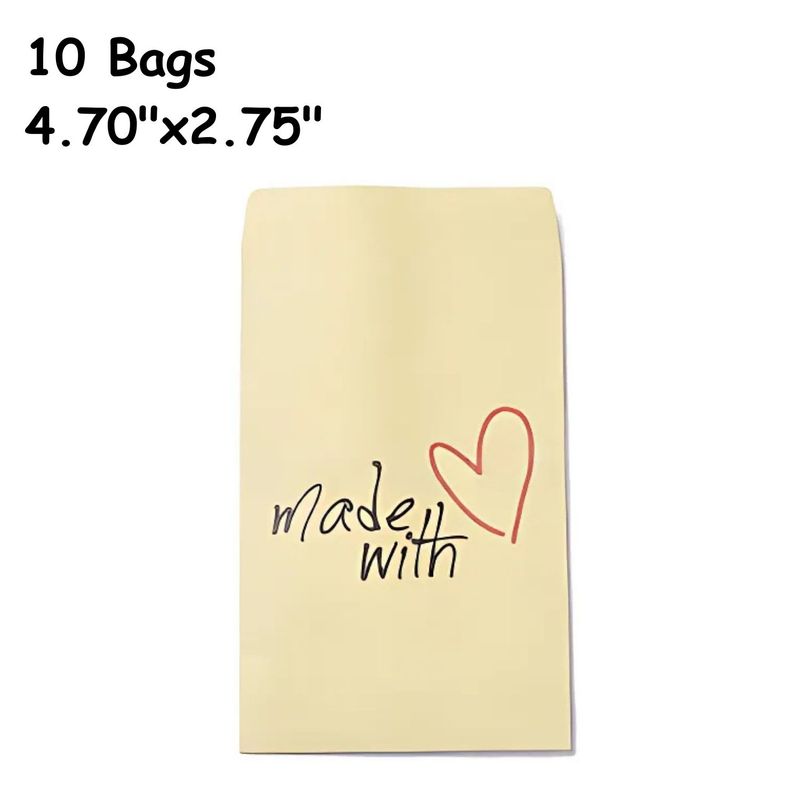 4.70&quot;x2.75&quot;, Kraft Paper Bags, 10 Bags, Made With Love, 16gms/0.56oz