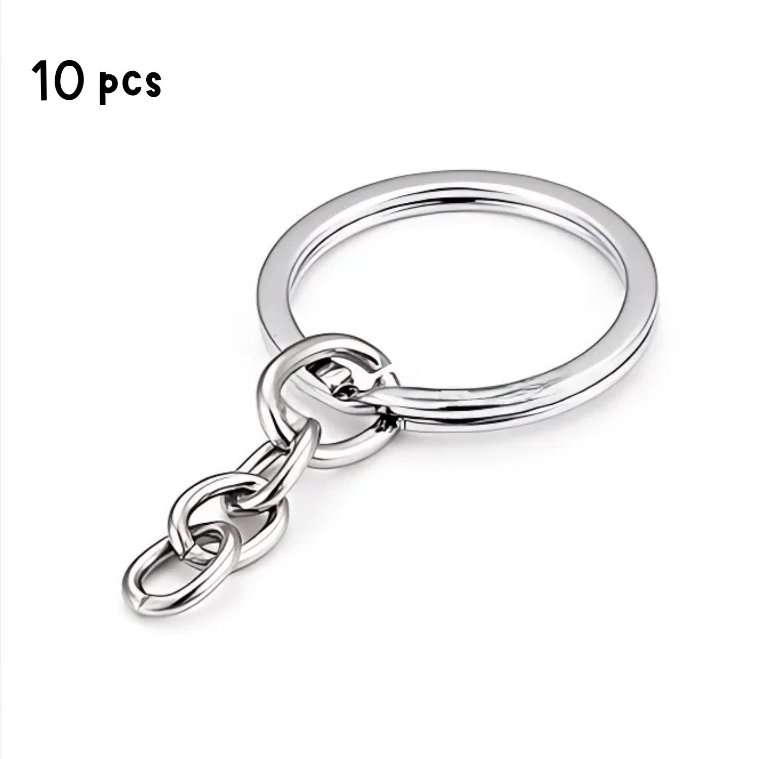 30mm Key Rings, Split Rings, 10pcs, Chain 1&quot;, Alloy Platinum Color, 50gms/1.76oz