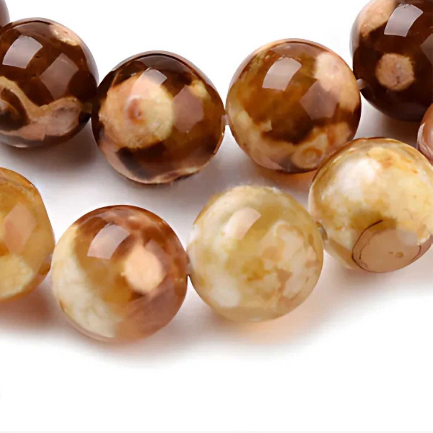 8mm Fire Crackle Agate, 15.5” Strand, Approx 48 Beads, Round, Cream/Brown, Natural/Dyed/Heated, 1mm Hole, Gemstones, 36gms/1.27oz