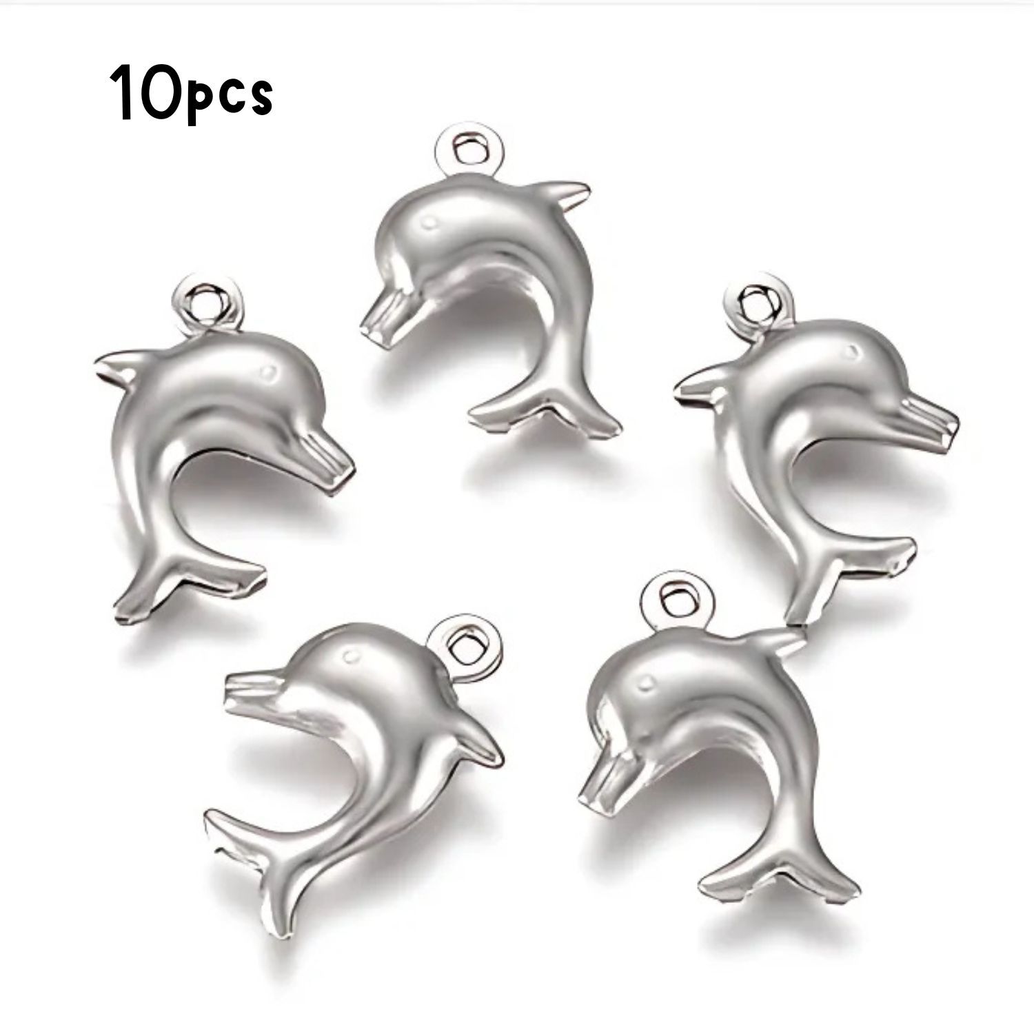 Stainless Steel Dolphins, 10pcs, 16x10.5x3.5mm, Charms/Pendants, 13gms/0.46oz