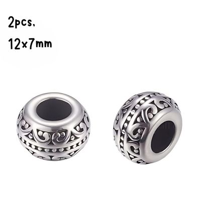 Stainless Steel Euro Beads, 2pcs, 12x7mm, Hole 5.5mm, Fits Pandora, 8gms/0.28oz