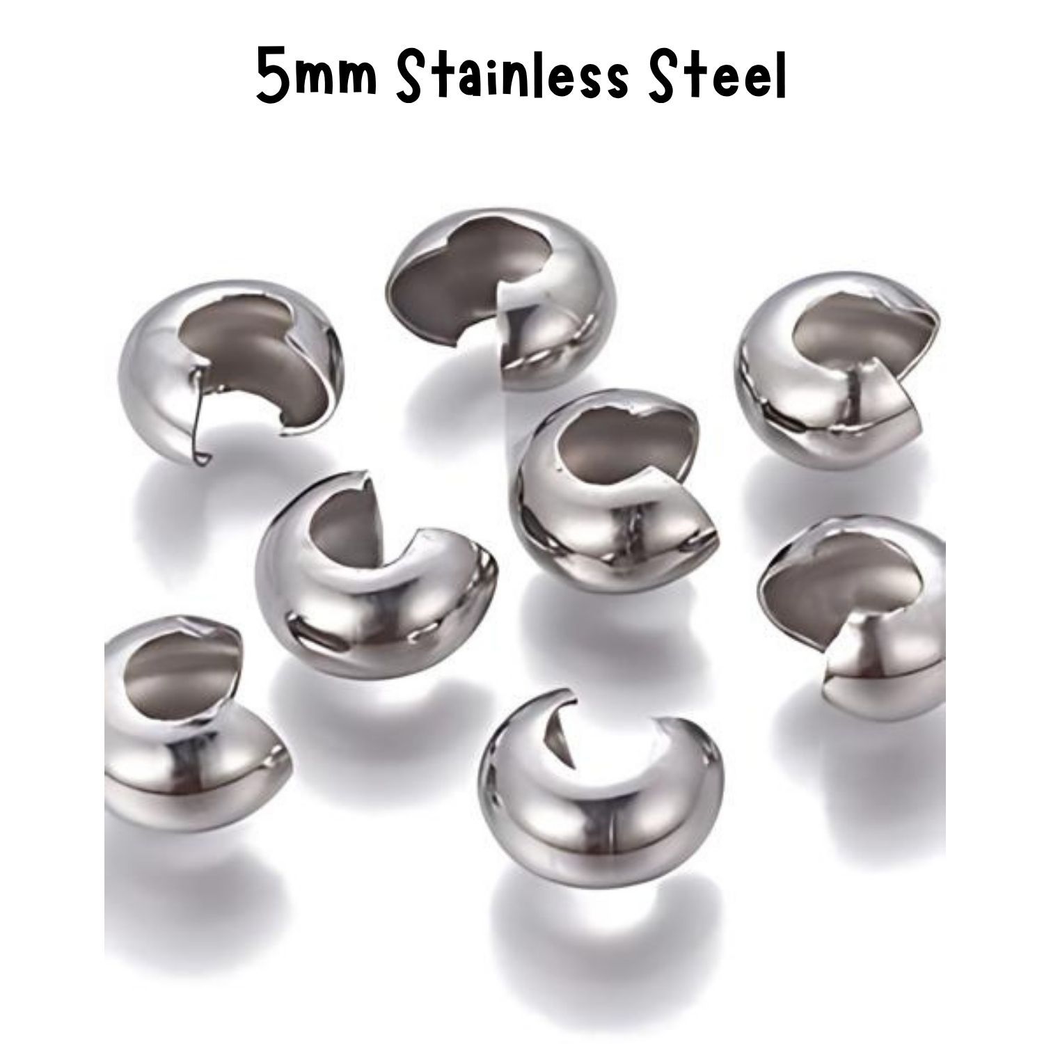 5mm Stainless Steel Crimp Covers, 20pcs, 5.5x4mm, Hole: 1.6mm, 4gms/0.11oz