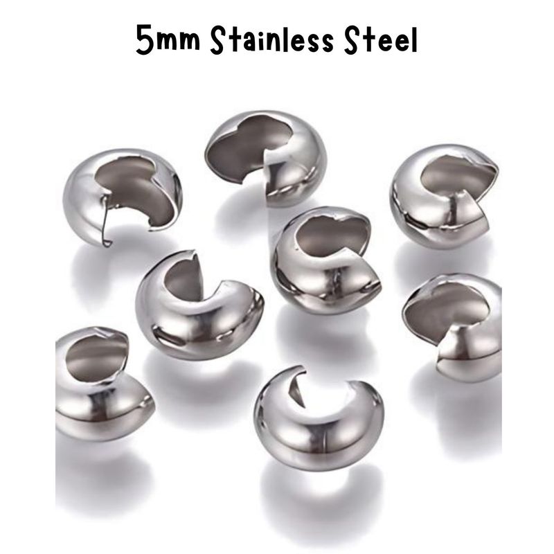 5mm Stainless Steel Crimp Covers, 20pcs, 5.5x4mm, Hole: 1.6mm, 4gms/0.11oz
