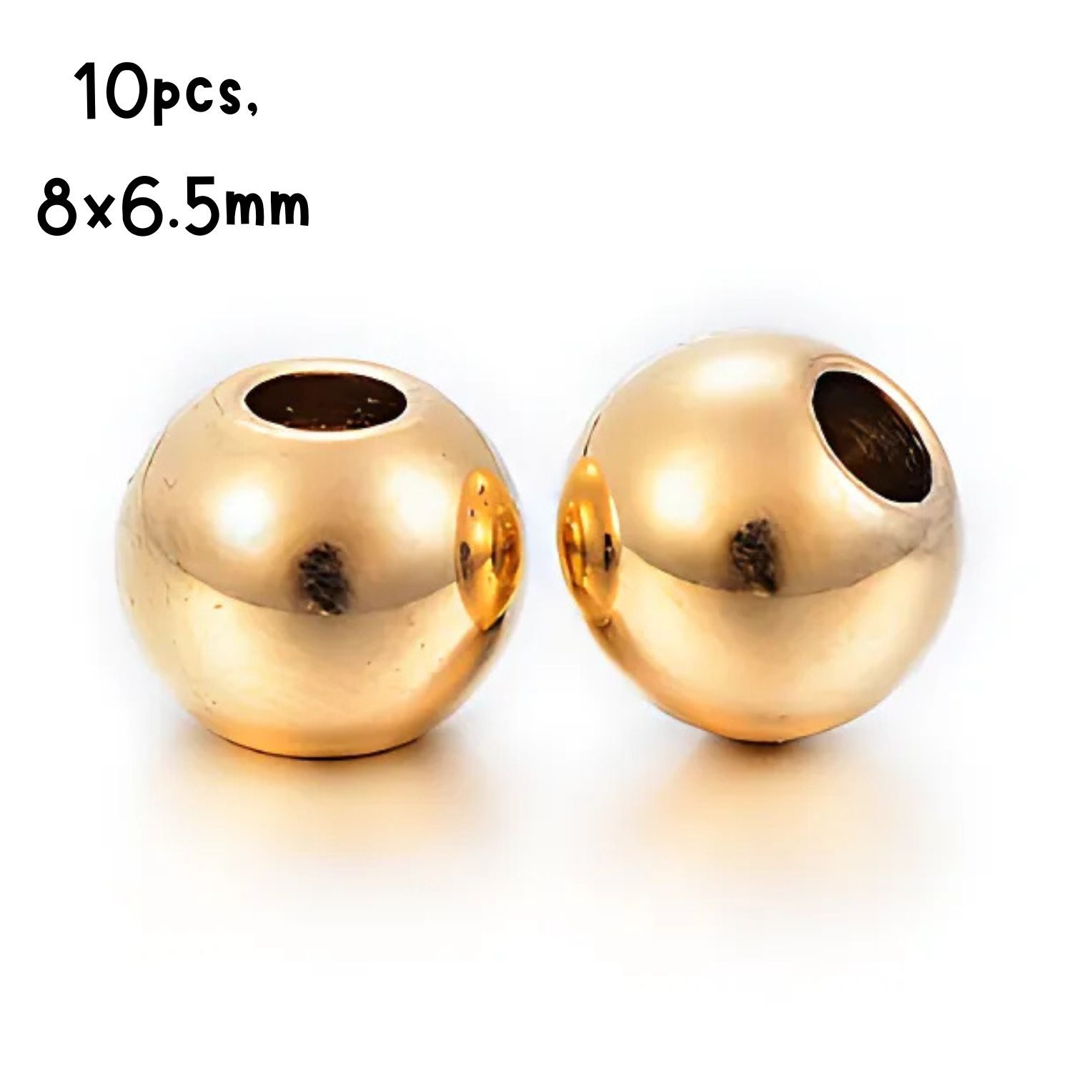 GP Stainless Steel Smooth Round Beads, 10pcs, 8x6.5mm, Hole 3mm, 16gms/0.6oz