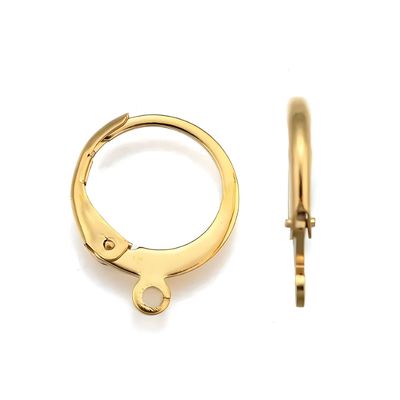 GP Stainless Steel Round Lever Back Ear-Wires, 10pcs, Earring Hooks, 14x12x2mm, W/1.2mm Hole, 15gms/0.53oz