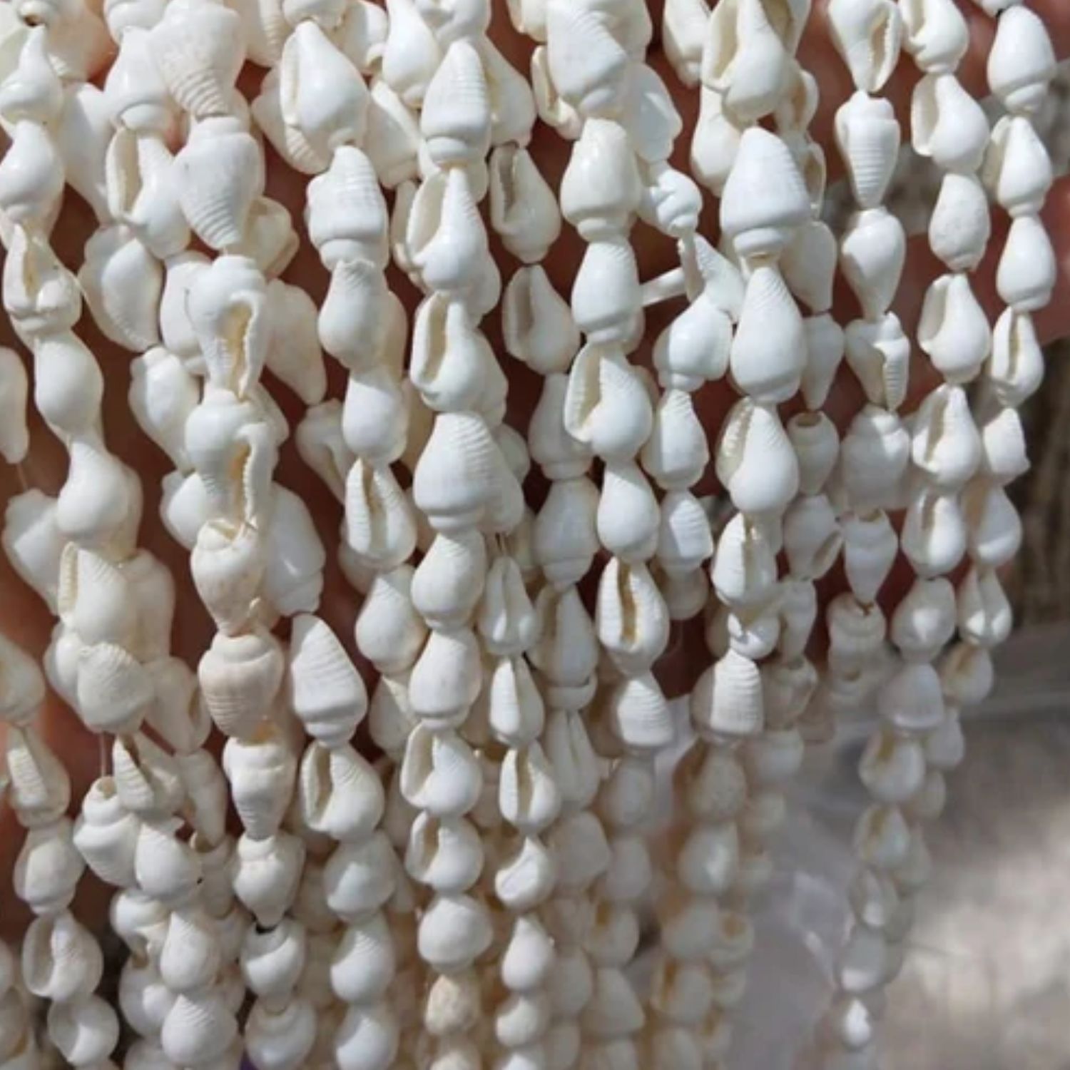 Natural Trumpet Sea Shells/Beads, Approx 115~160pcs, 4~8mm Wide by 6~13mm Long, 37&quot; Strand, White, Hole 0.5~1mm, 45gms/1.59oz