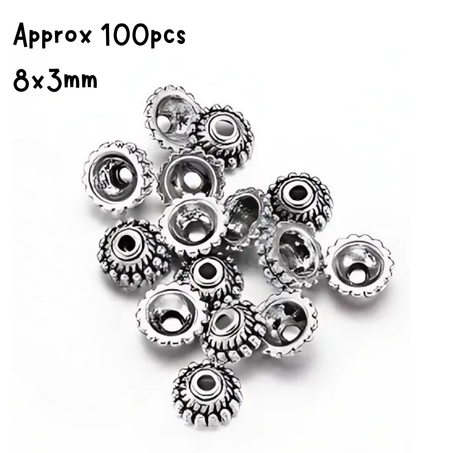Tibetan Style Pewter Bead Caps, Approx 100pcs, 8x3mm, Hole 2mm, Fits 8~10mm Beads, 31gms/1.09oz