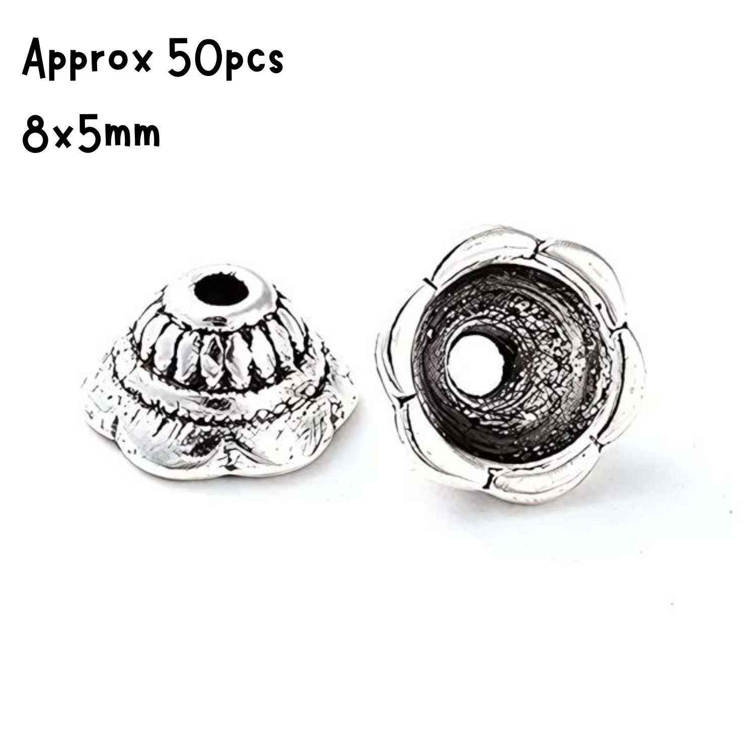 SP Pewter Bead Caps, Approx 50pcs, 8x5mm, Tibetan Style, Hole 2mm, Fits 8~10mm Beads, 22gms/0.78oz