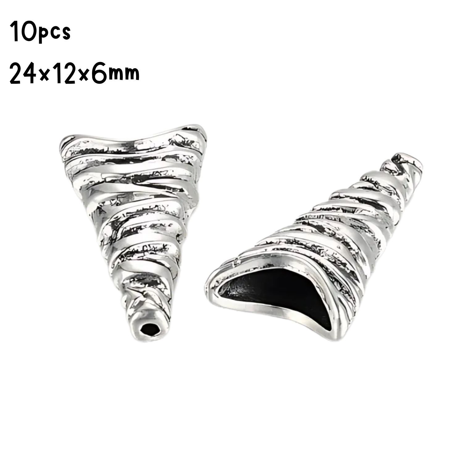 Tibetan Style Pewter Cones/Bead Caps, 10pcs, 24x12x6mm, Holes: 1mm &amp; 3.5x9mm, 22gms/0.78oz