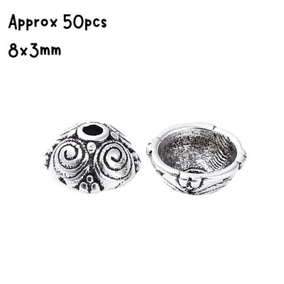 SP Pewter Bead Caps, Approx 50pcs, 8x4.5mm, Hole 2mm, Fits 8~10mm Beads, 19gms/0.67oz