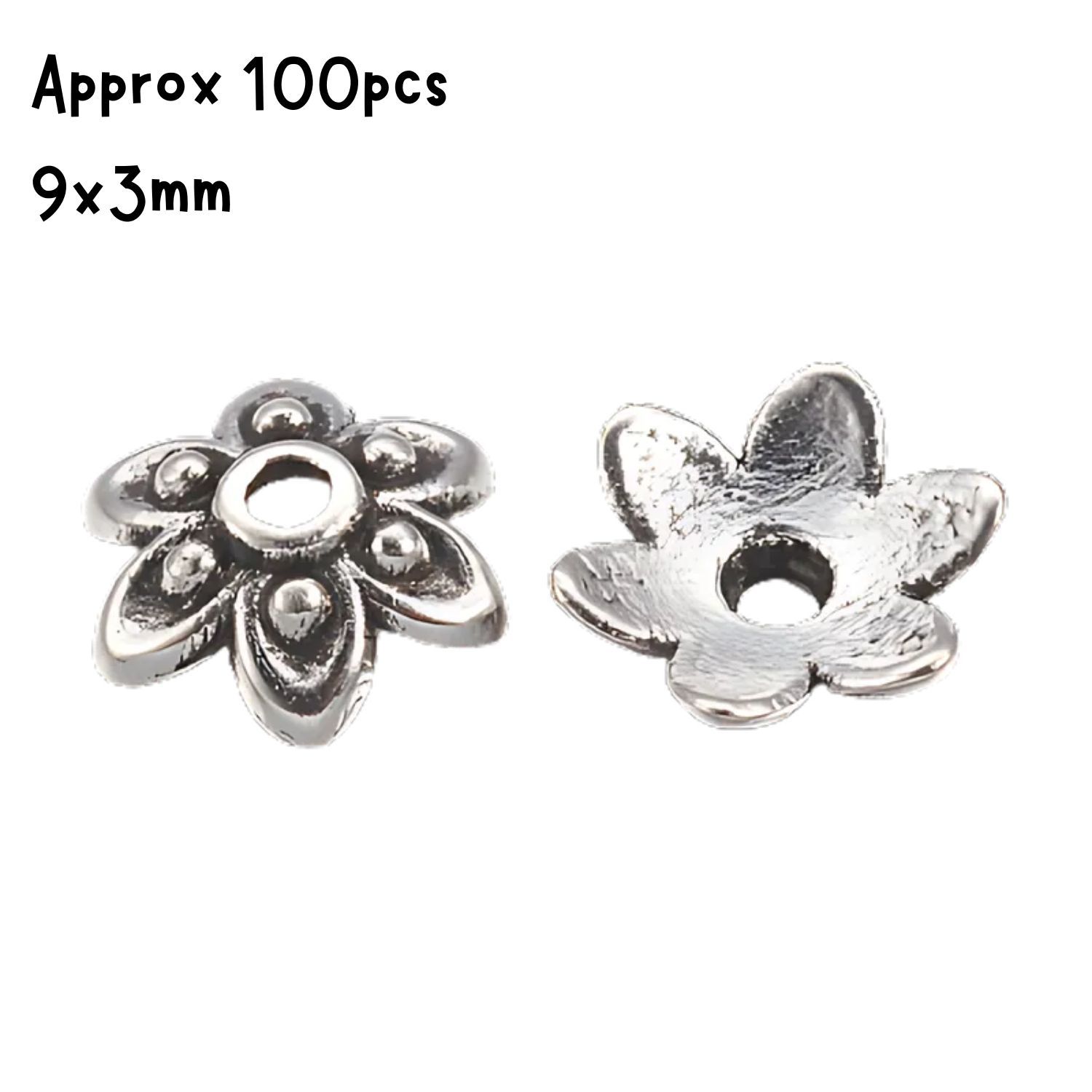 Tibetan Style Pewter Bead Caps, Approx 100pcs, 9x3mm, Hole 1mm, Fits 9~10mm Beads, 33gms/1.16oz