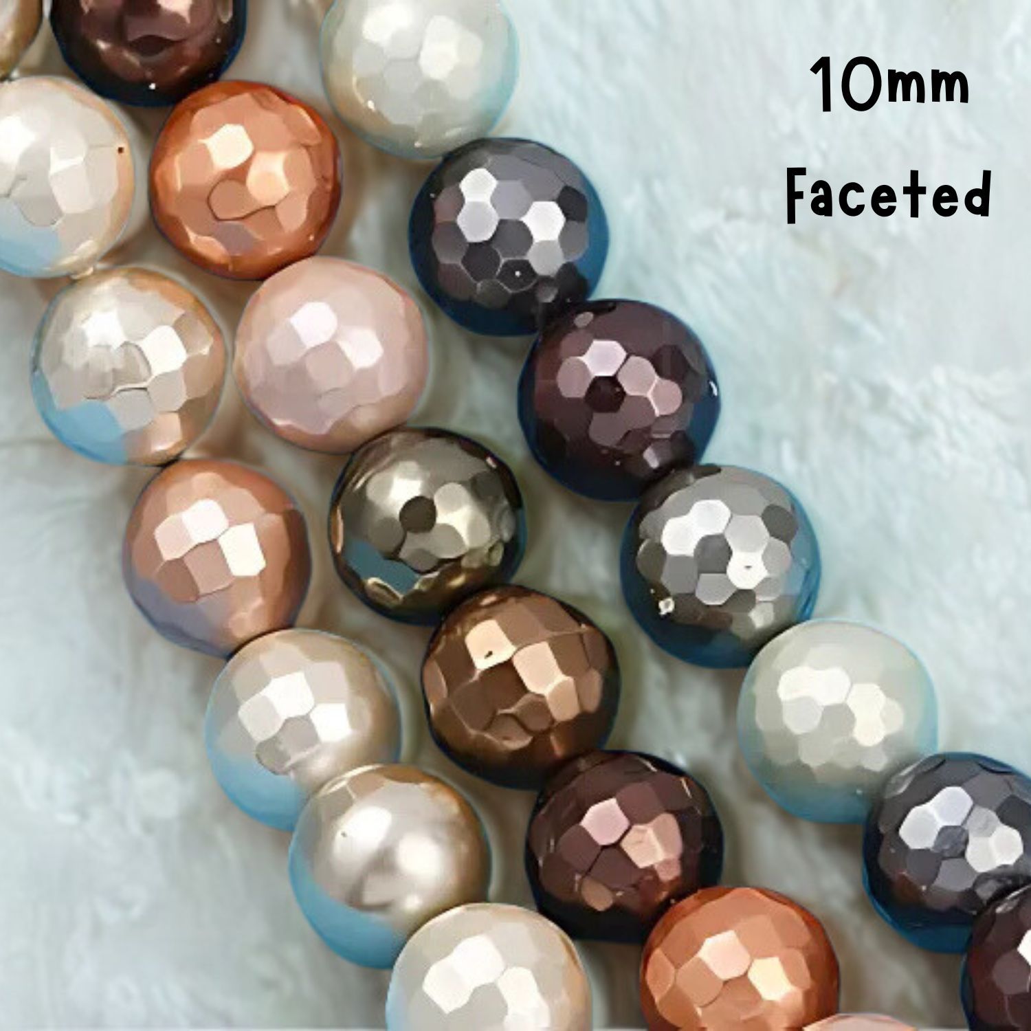 10mm Shell Pearls Faceted Round, Approx 41pcs, 16&quot; Strand, Mixed Color, Grade A, Hole 1mm, 50gms/1.76oz