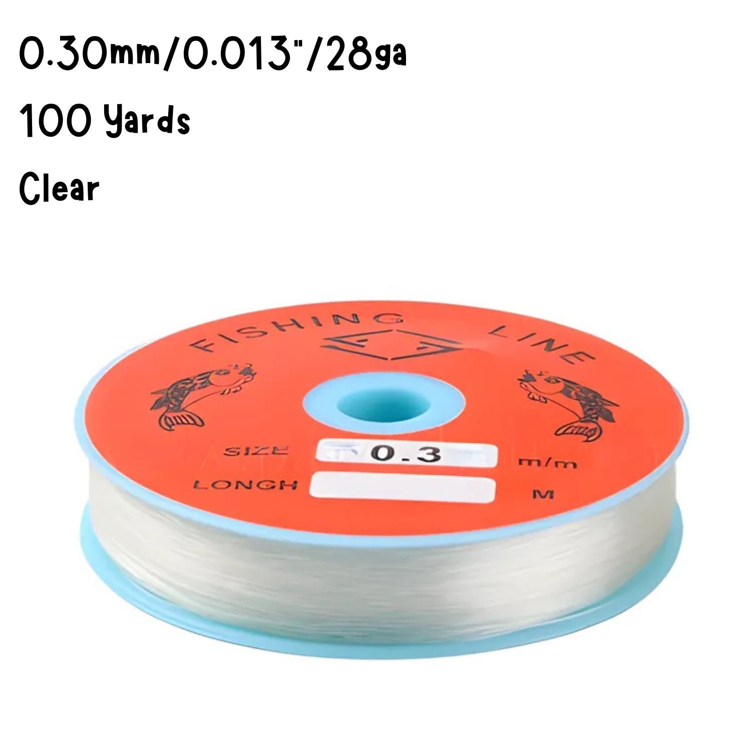 0.30mm, Clear Nylon Fishing Line Thread, 100 Yards, Approx 0.013&quot;/28ga, 20gms/0.71oz