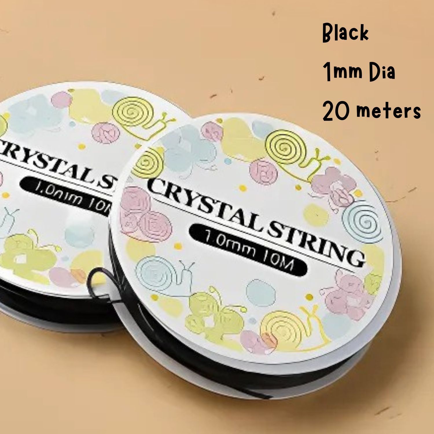 1mm Black Elastic Stretchy String Cord, 20 Meters, 31gms/1.09oz