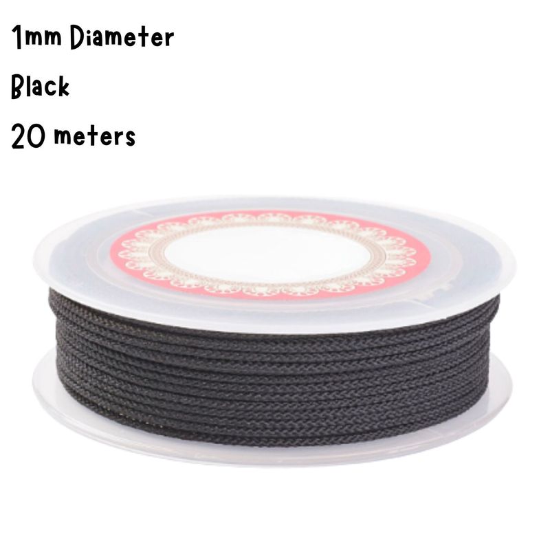 1mm Black, Chinese Knotting Cord, 20 Meters/65 Feet, 33gms/1.16oz