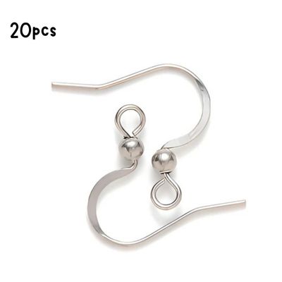 Stainless Steel French Flat Earring Hooks/Wires, 20pcs, W/3mm Bead, 15~17x18mm, 21 Guage, 0.7mm Pin, 4gms/0.140z