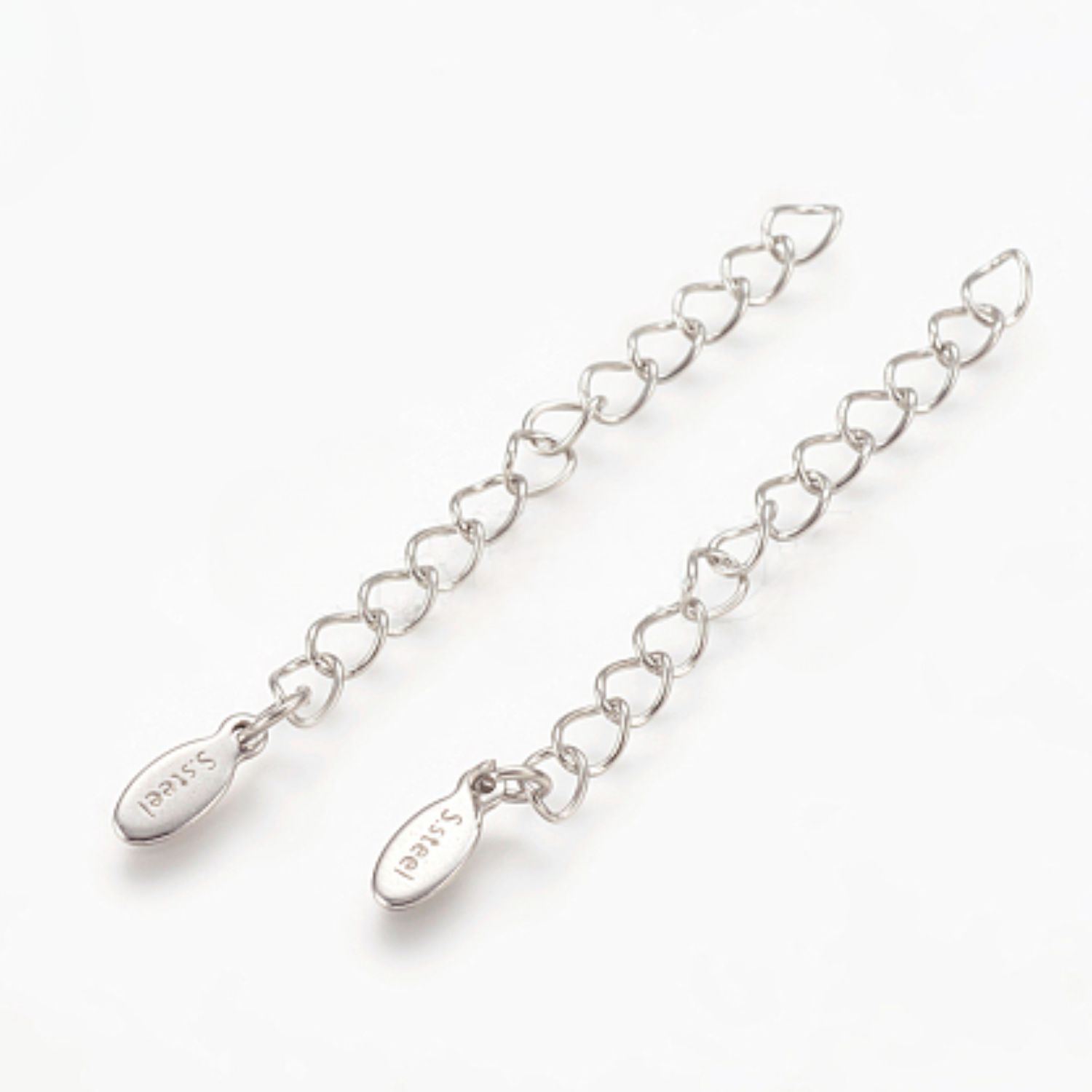 Stainless Steel Extender Curb Chains, 10pcs, 2.5&quot; Long, W/10x5mm Charms, 6gms/0.21oz