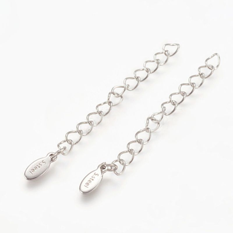 Stainless Steel Extender Curb Chains, 10pcs, 2.5&quot; Long, W/10x5mm Charms, 6gms/0.21oz