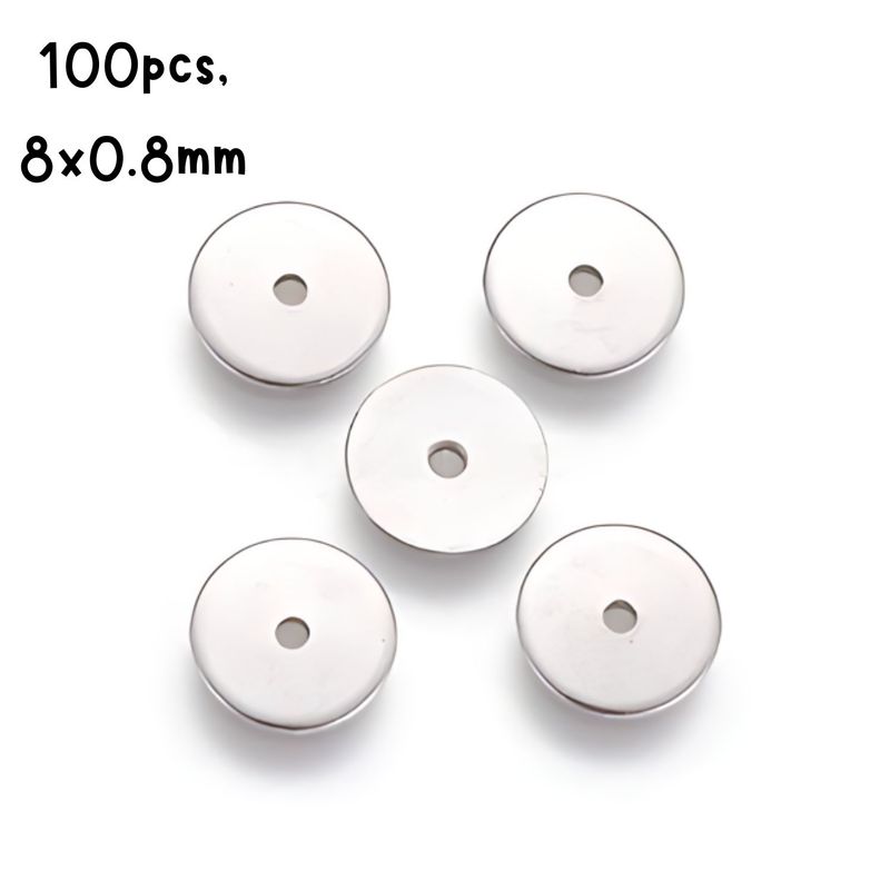 Stainless Steel Disc Beads, 100pcs, 8x0.8mm, Hole 1.2mm, 29gms/1.02oz