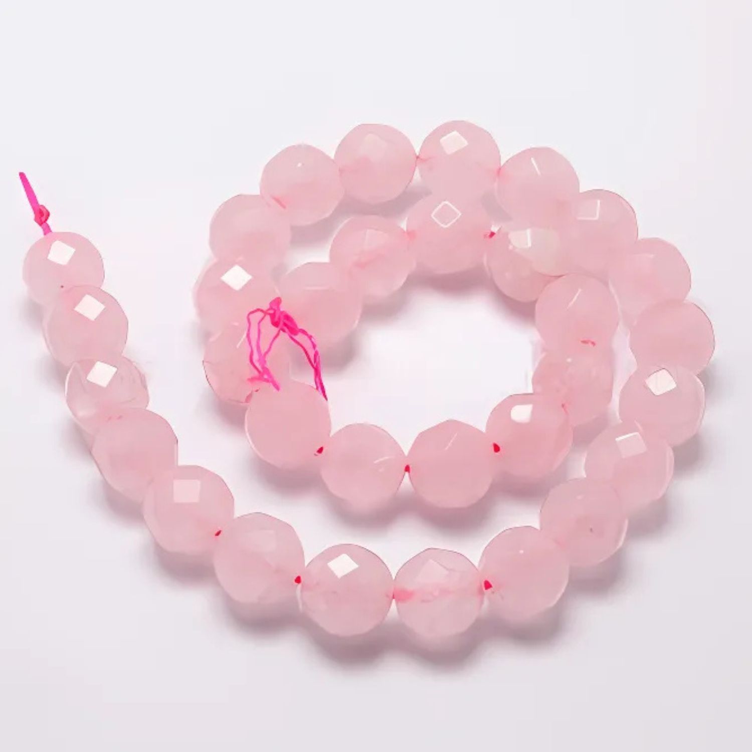 8mm Faceted Rose Quartz, 15&quot; Strand, Approx 23 Beads, Round, Natural, 1mm Hole, Gemstones, 35gms/1.24oz