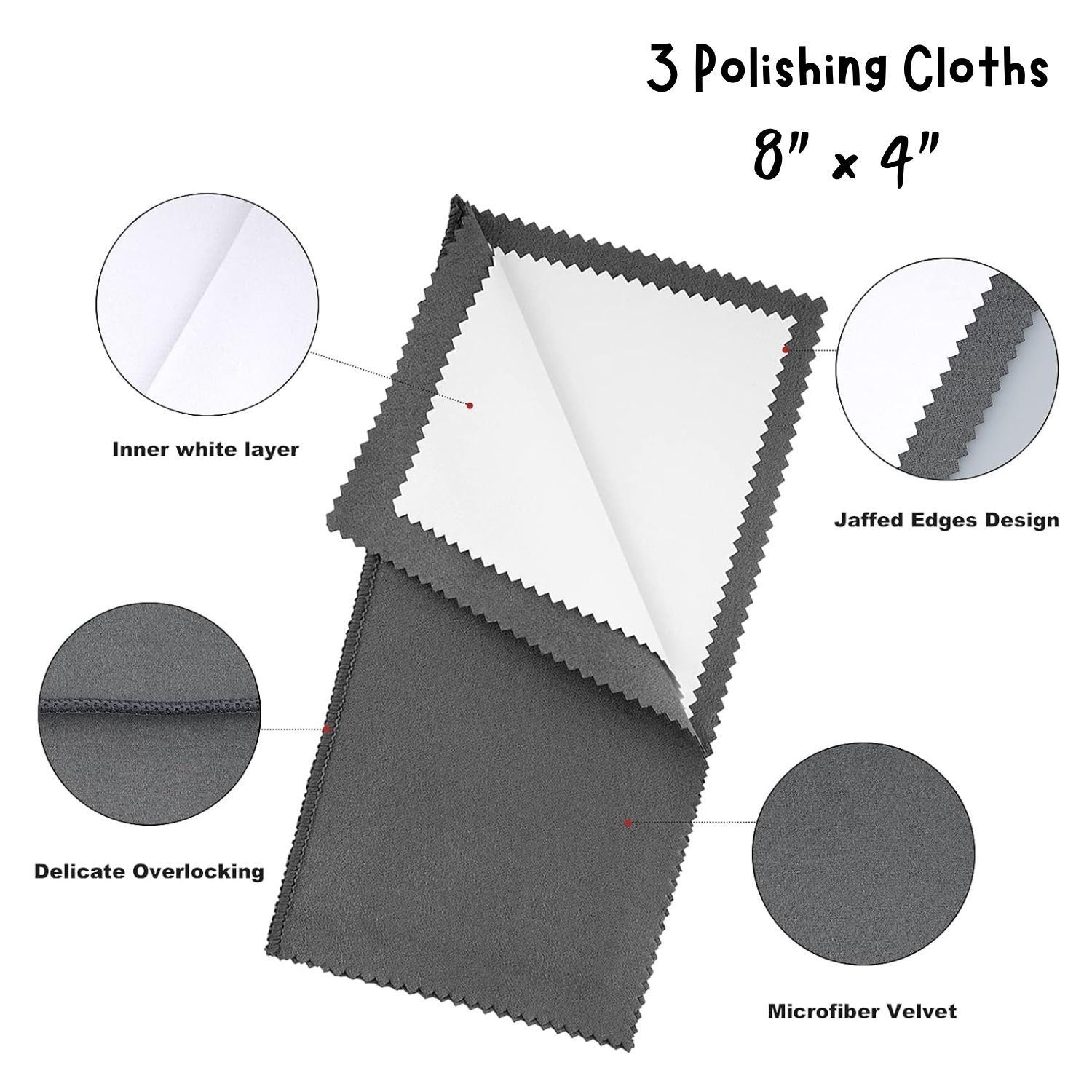Polishing Jewelry Cleaning  Cloth, 3 Cloths, 8&quot;x4&quot;,  Cleans Sterling, Gold &amp; Other Metals, 4 Layers, 51gms/1.80oz