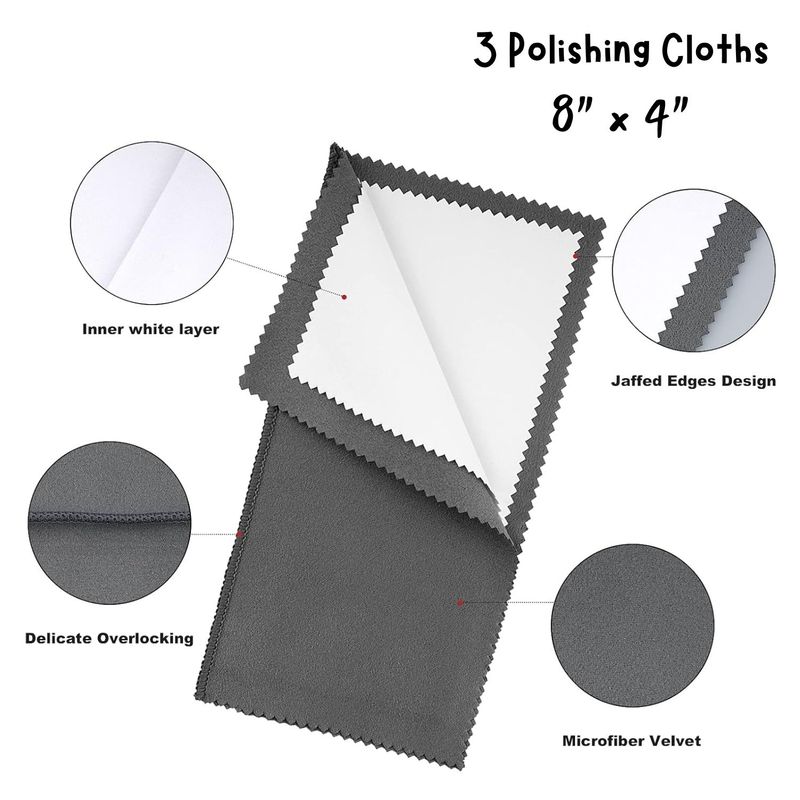 Polishing Jewelry Cleaning  Cloth, 3 Cloths, 8&quot;x4&quot;,  Cleans Sterling, Gold &amp; Other Metals, 4 Layers, 51gms/1.80oz