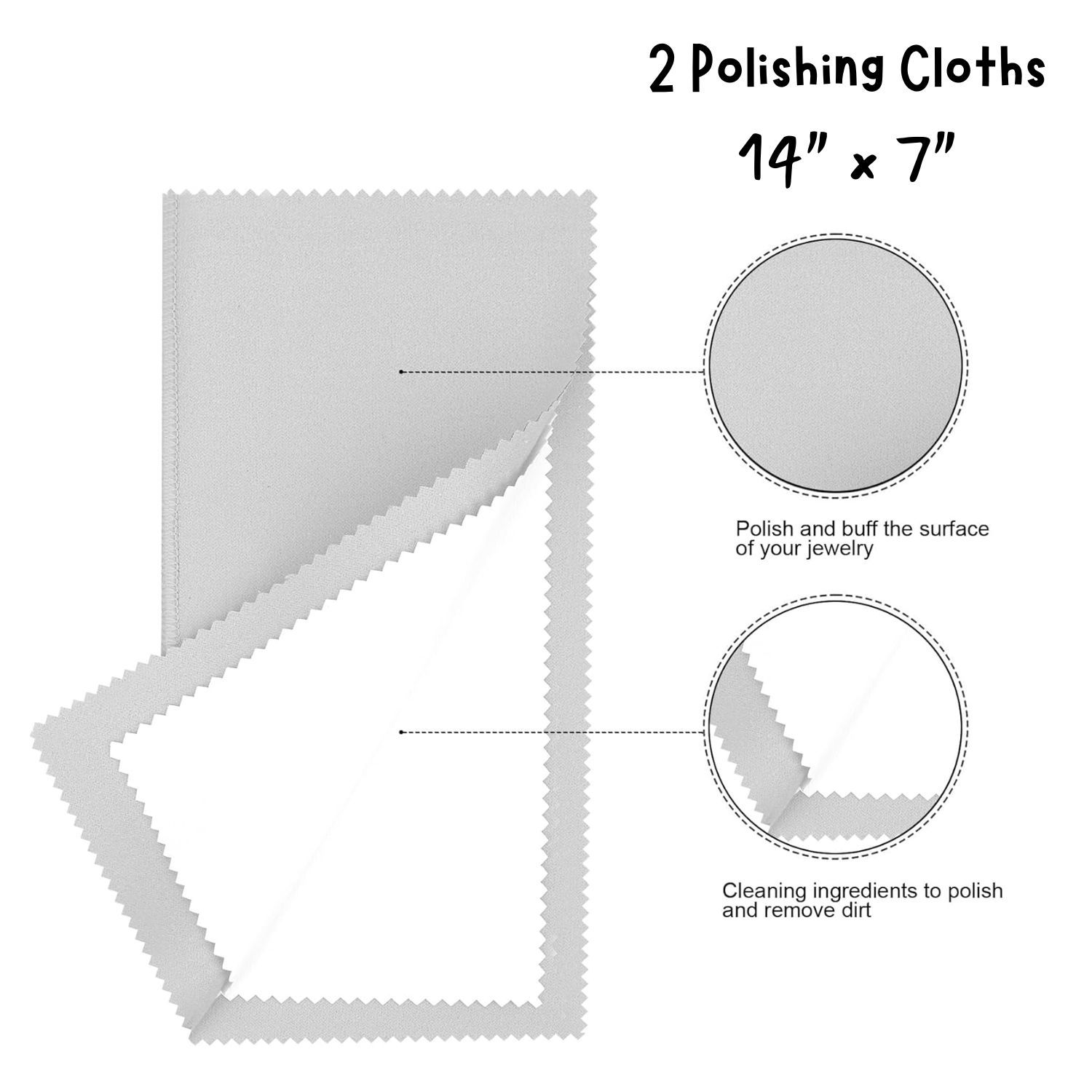 Polishing Jewelry Cleaning  Cloth, 2 Cloths, 14&quot;x7&quot;,  Cleans Sterling, Gold &amp; Other Metals, 4 Layers, 125gms/4.41oz