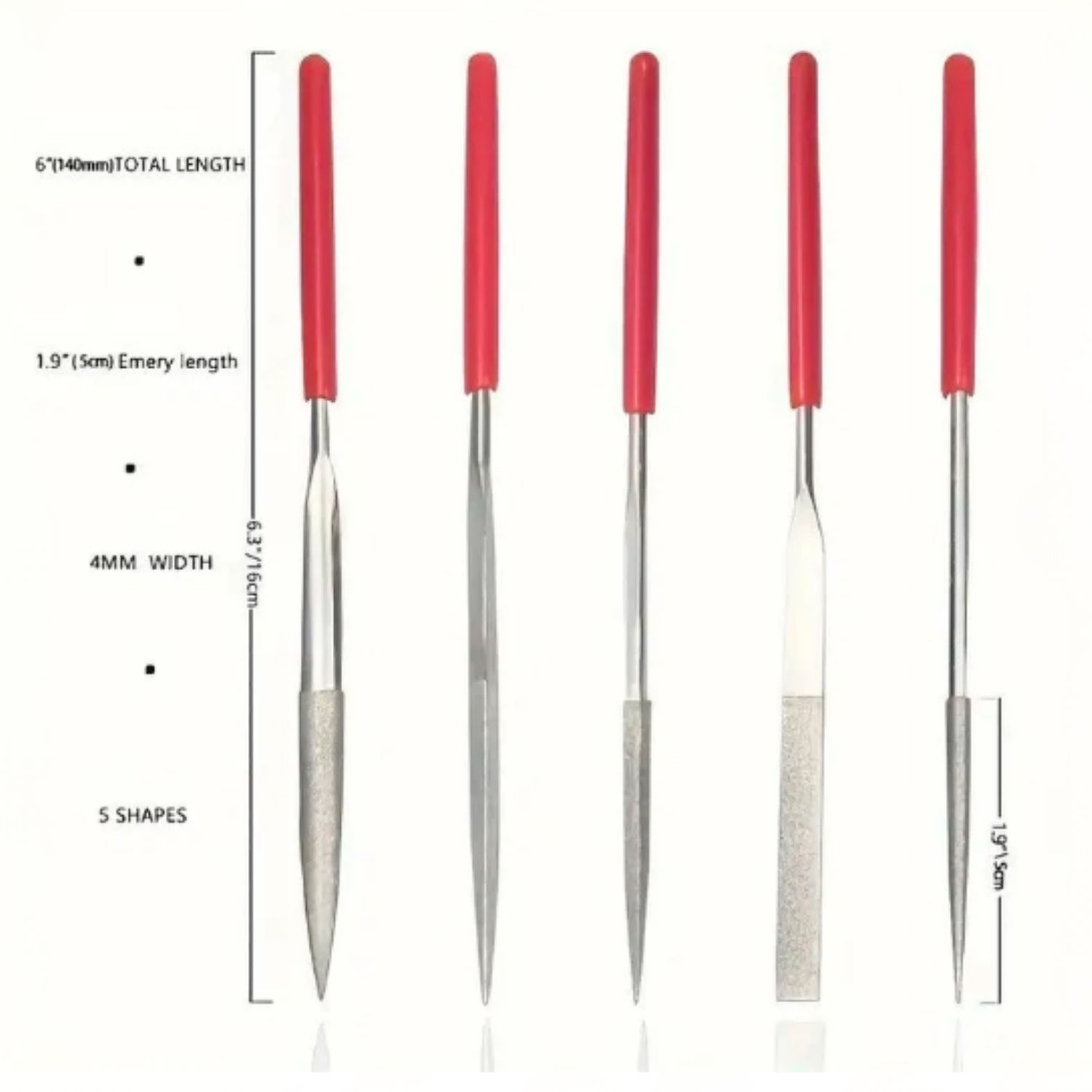 5 Piece Set Steel Diamond Files, 47gms/1.66oz