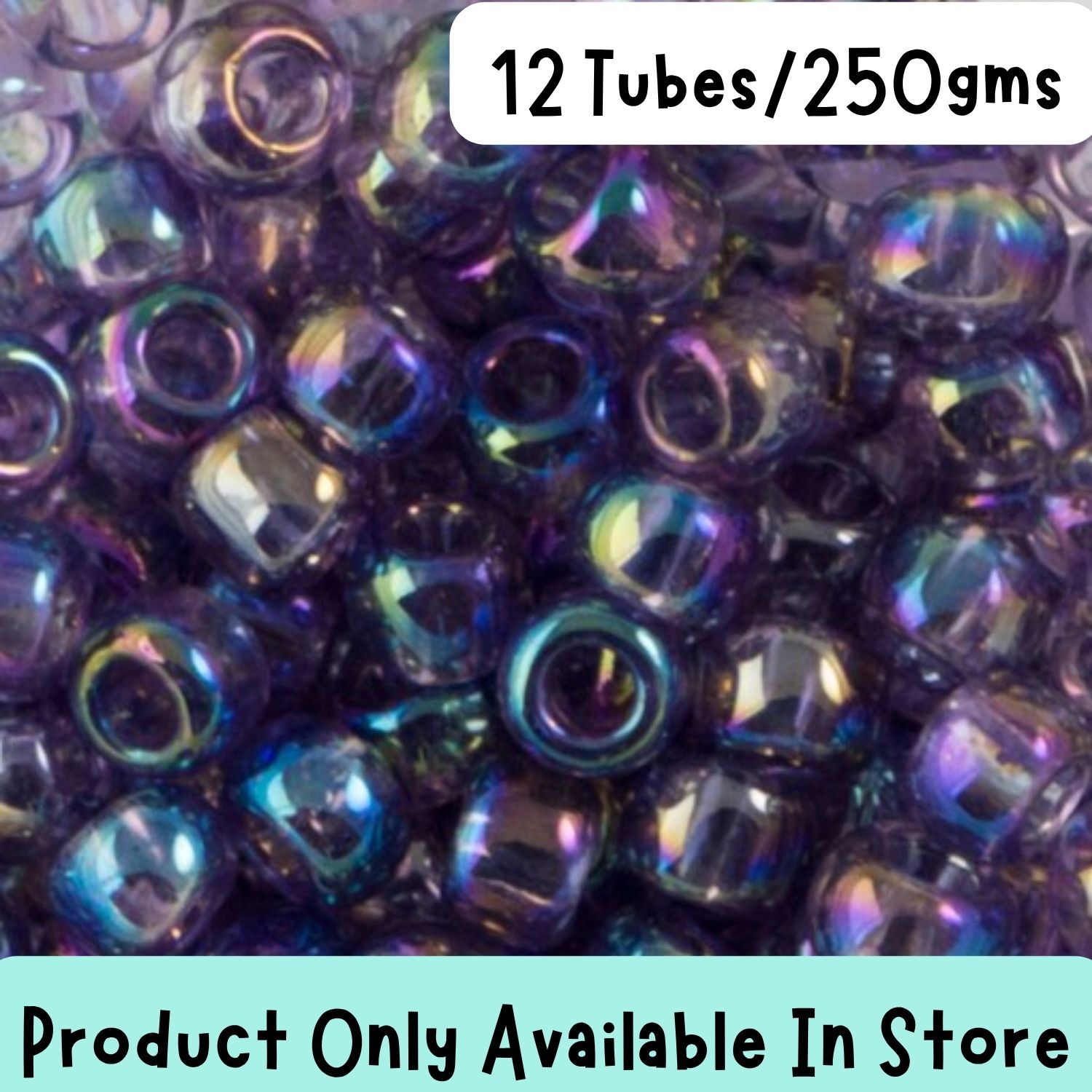 #6 Toho Seed Beads, Transparent Rainbow Sugar Plum, 4x4mm, 250 Grams/12 tubes, in store only