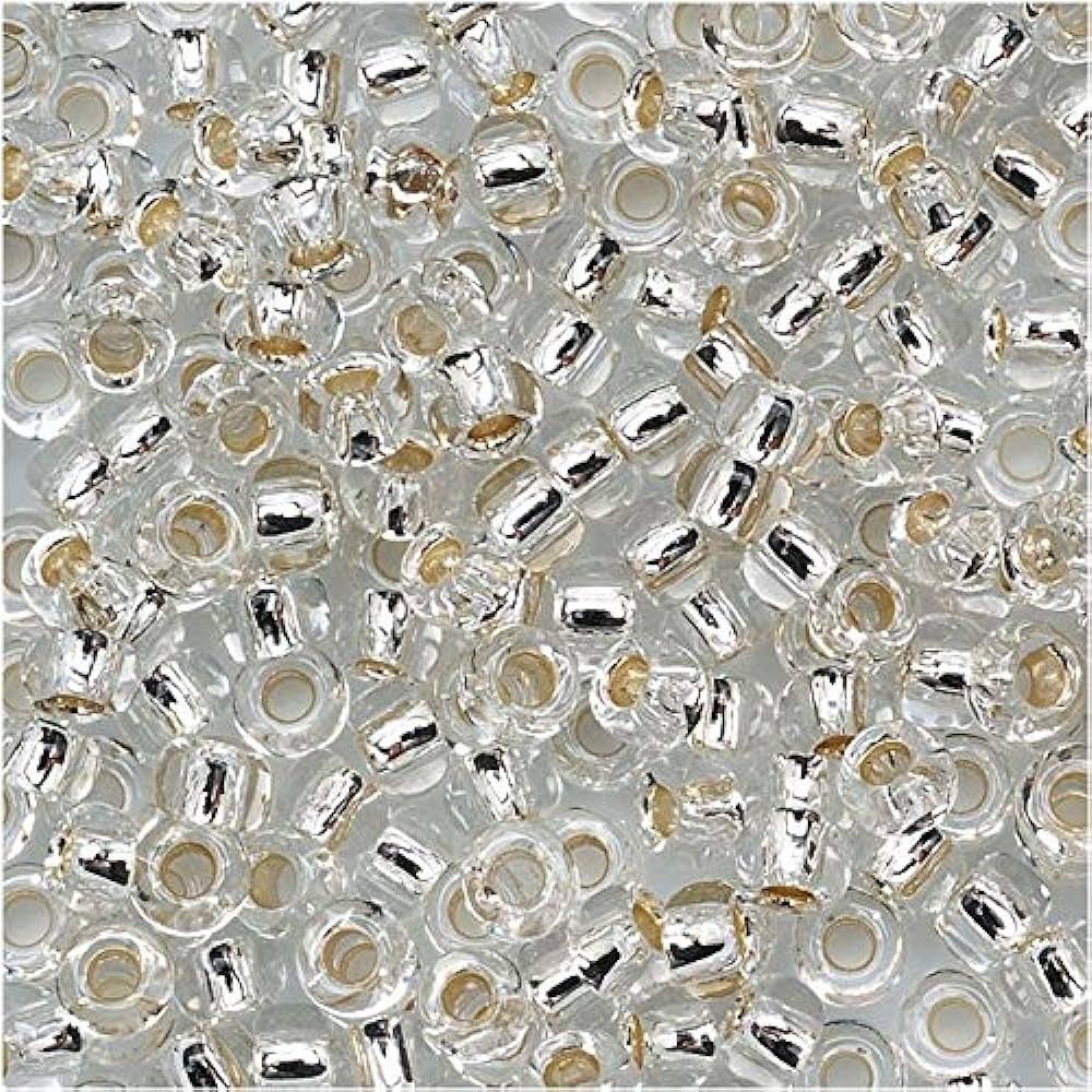 #8 Toho Seed Beads, Silver Lined Crystal , 3x3mm, 19 Grams/0.67oz, ISO