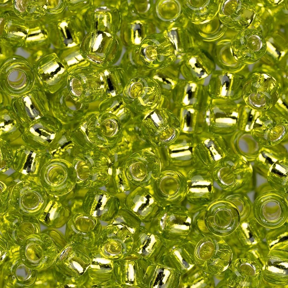 #8 Toho Seed Beads, Silver Lined Lime Green, 3x3mm, 19 Grams/0.67oz, ISO
