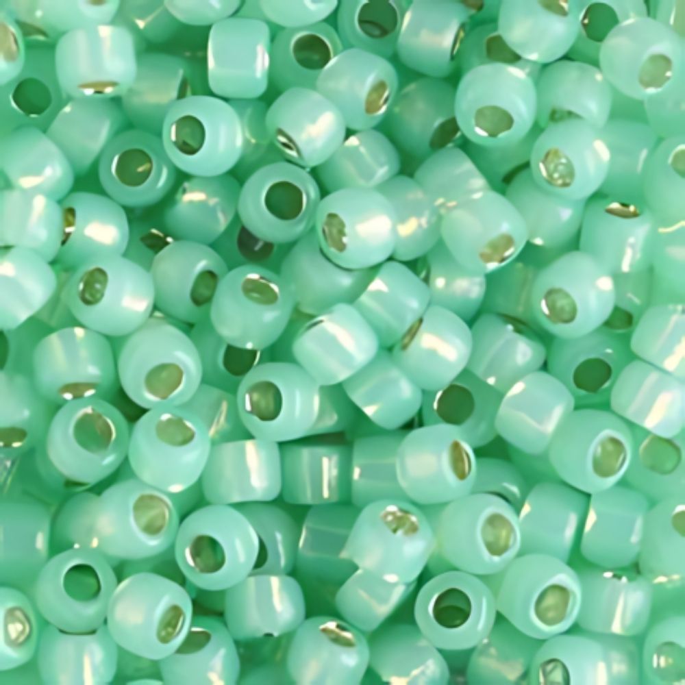 #8 Toho Seed Beads, Silver Lined Milky Peridot, 3x3mm, 19 Grams/0.67oz, ISO