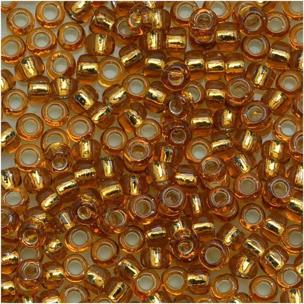 #8 Toho Seed Beads, Silver Lined Topaz, 3x3mm, 19 Grams/0.67oz, ISO