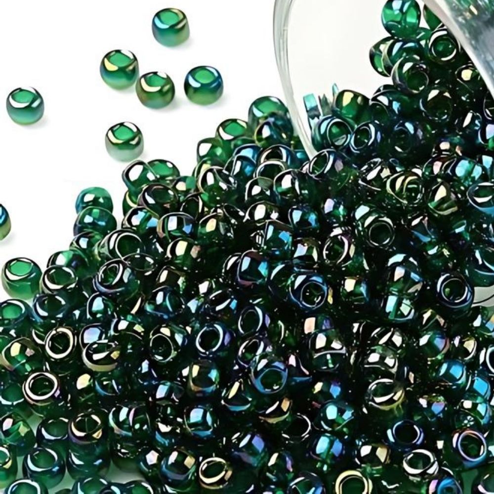 #8 Toho Seed Beads, Transparent Green Emerald Ab, 3x3mm, 19 Grams/0.67oz, ISO