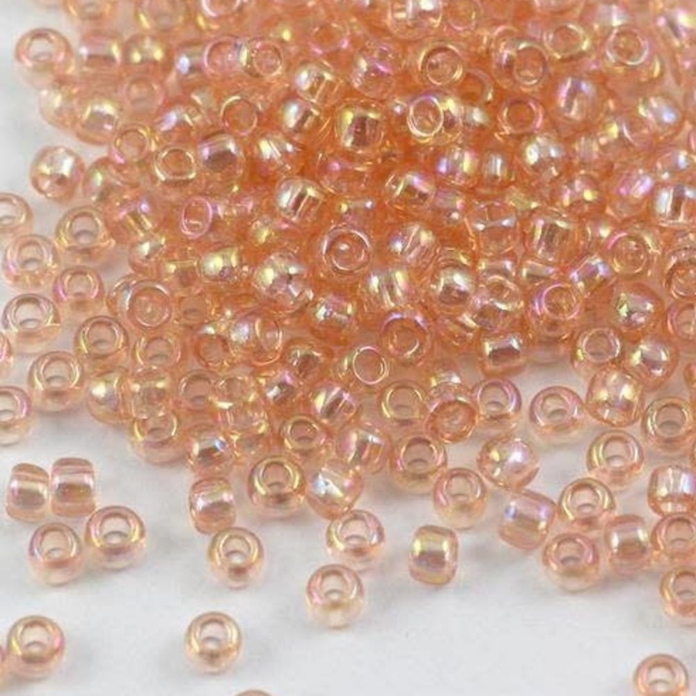 #8 Toho Seed Beads, Transparent Rainbow Rosaline, 3x3mm, 19 Grams/0.67oz, ISO