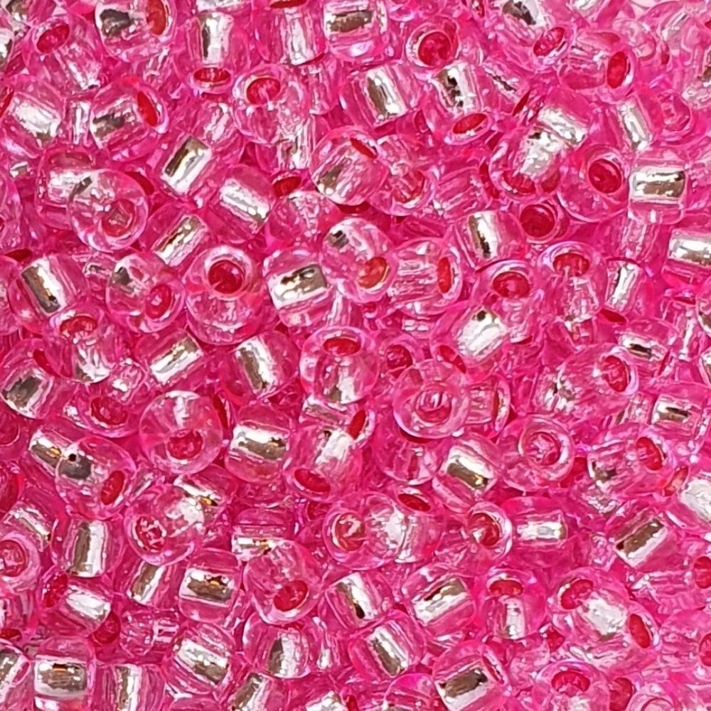 #8 Toho Seed Beads, Silver Lined Pink, 3x3mm, 19 Grams/0.67oz, ISO