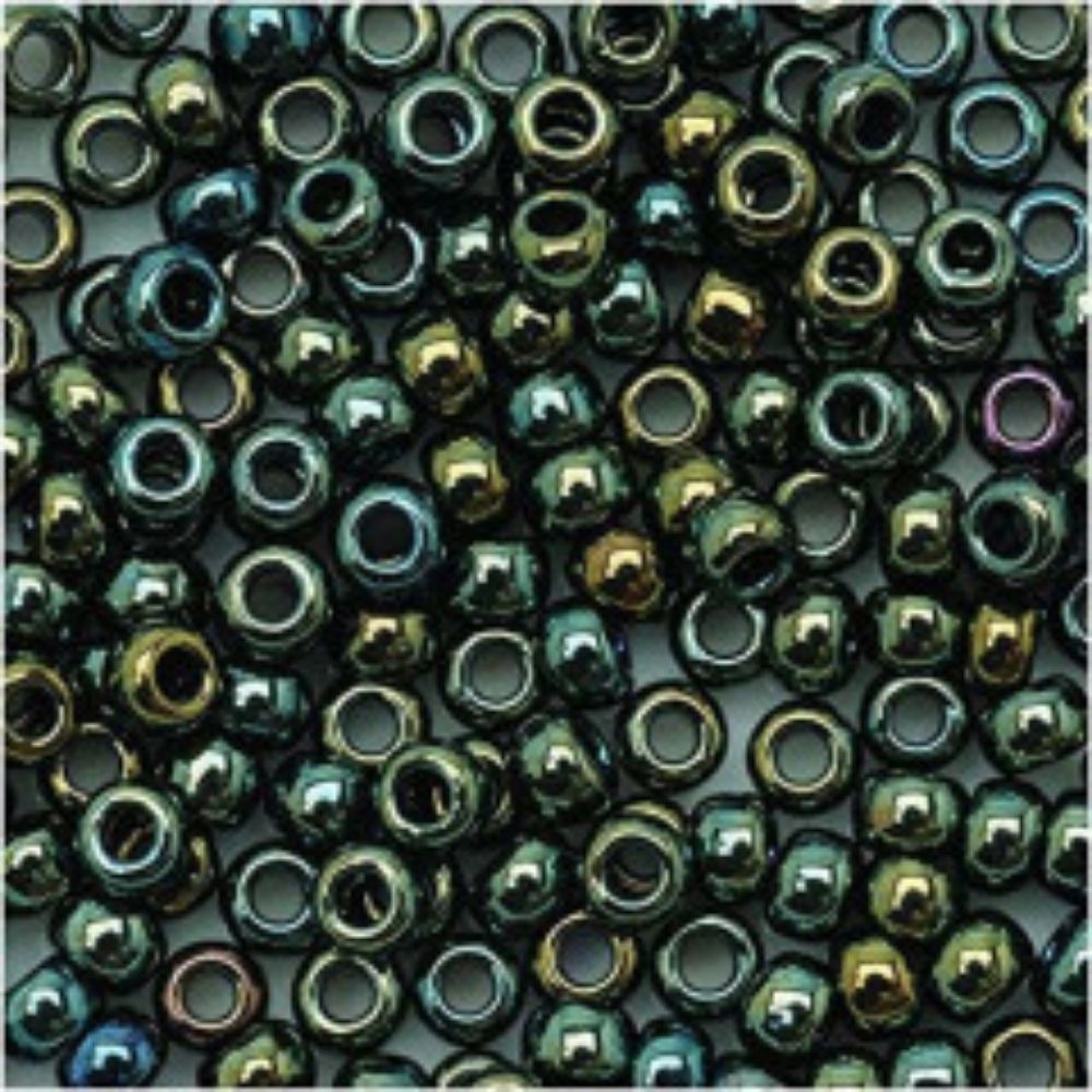 #8 Toho Seed Beads, Metallic Green Iris, 3x3mm, 19 Grams/0.67oz, ISO