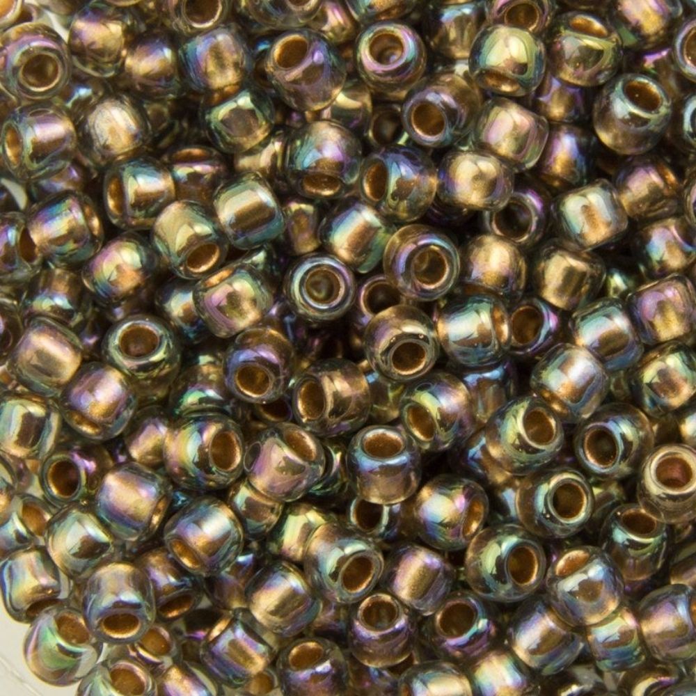 #8 Toho Seed Beads, Gold Lined Rainbow Black Diamond, 3x3mm, 10 Grams/0.38oz