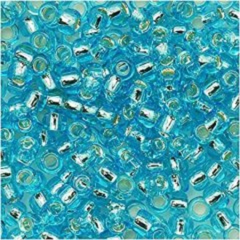 #8 Toho Seed Beads, Silver Lined Aquamarine, 3x3mm, 10 Grams/0.38oz