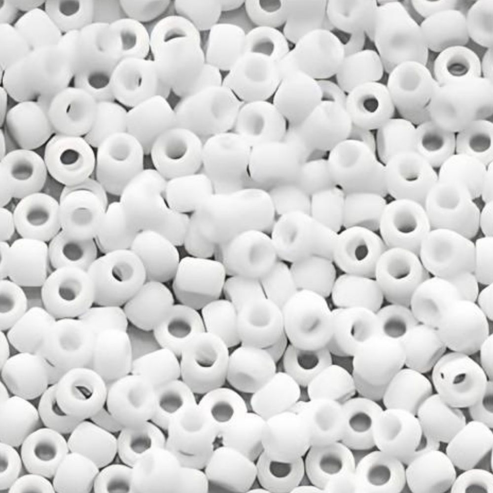 #8 Toho Seed Beads, Frosted Opaque White, 3x3mm, 10 Grams/0.38oz
