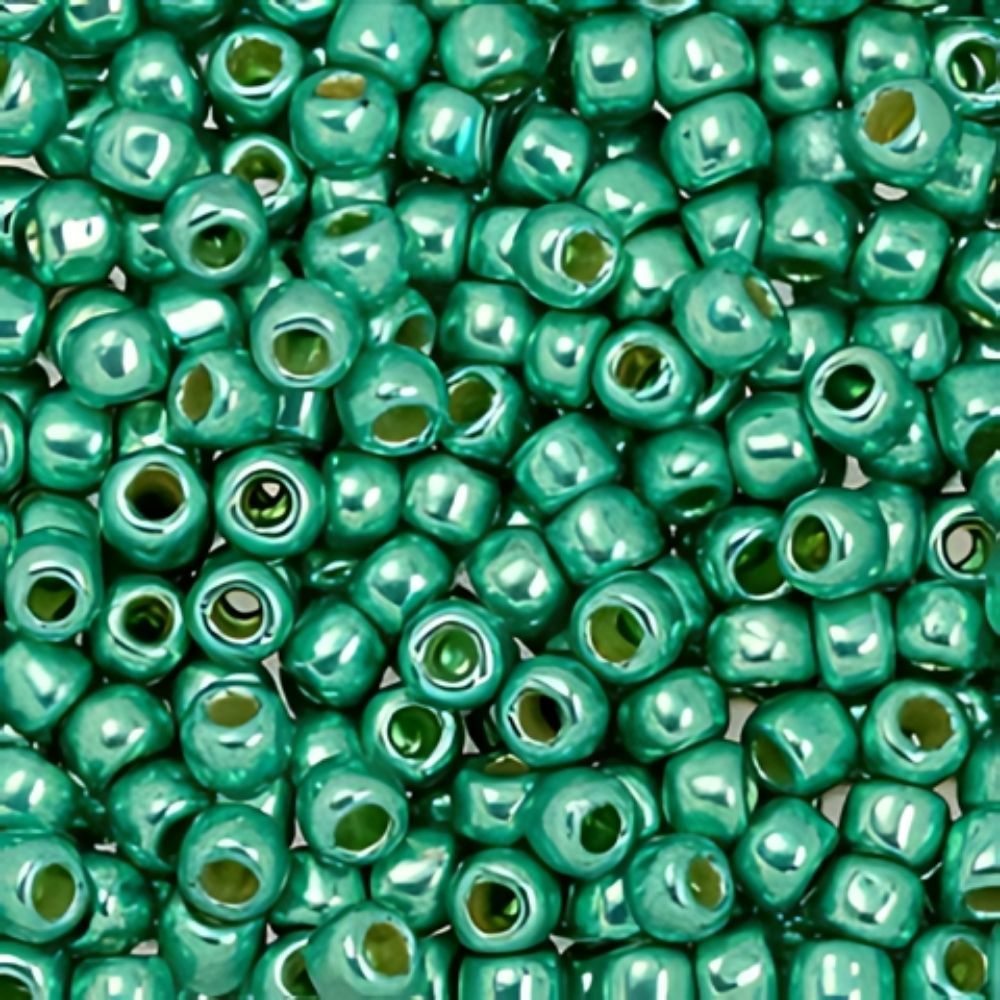 #8 Toho Seed Beads, Galvanized Green Teal, Permanent Finish, 3x3mm, 10 Grams/0.38oz