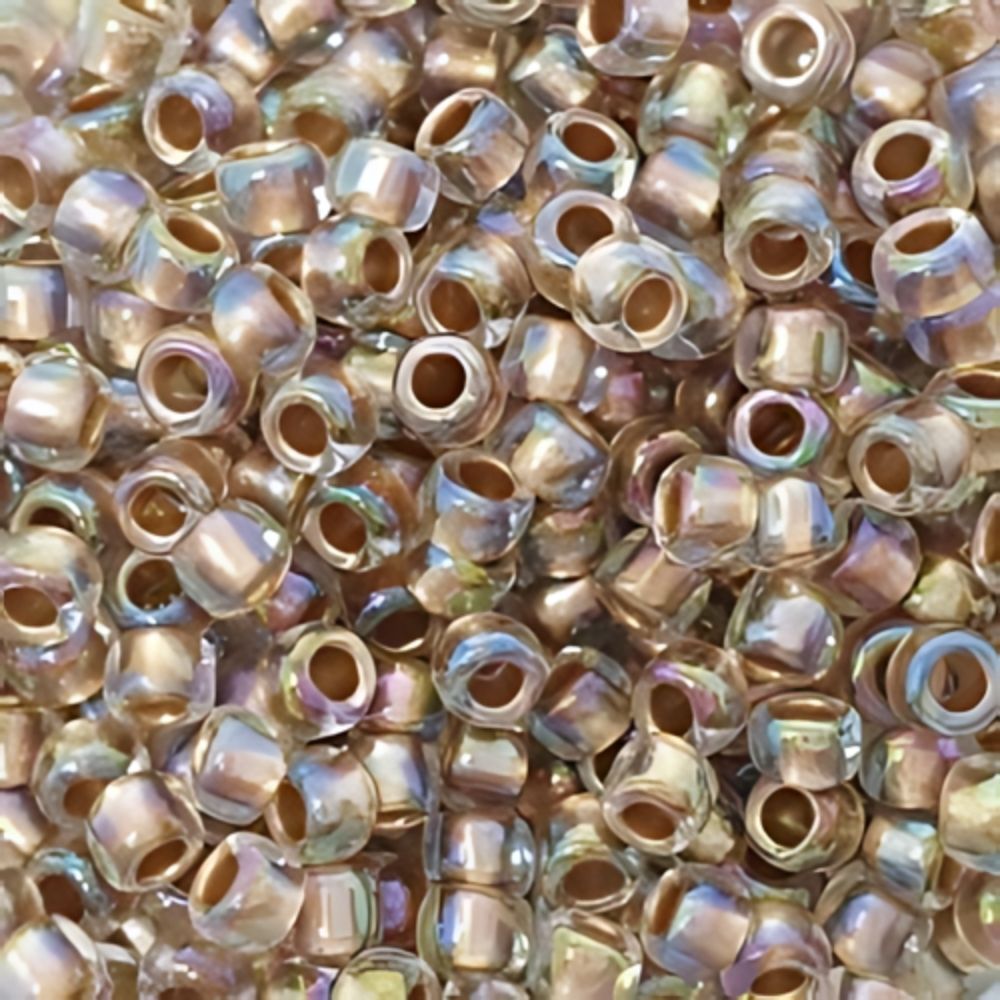 #8 Toho Seed Beads, Gold Lined Rainbow Crystal, 3x3mm, 10 Grams/0.38oz